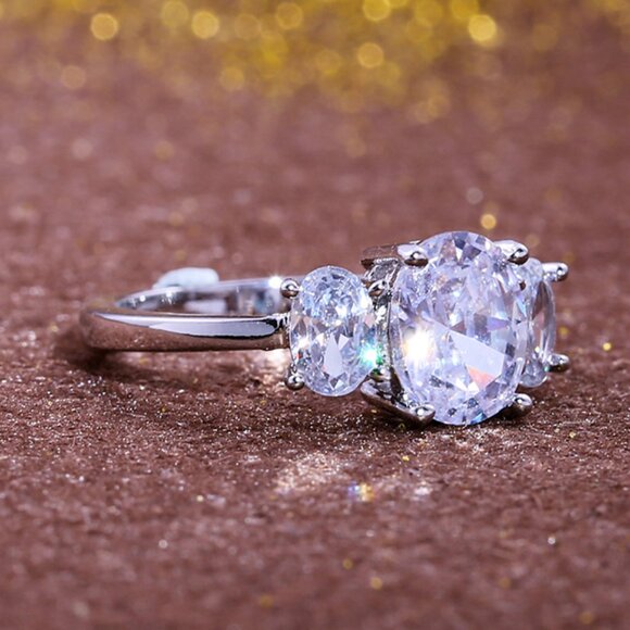 Noble Oval Flower Dainty Royal Beautiful Zircon Silver Ring for Women, VIP435 - Picture 3 of 4